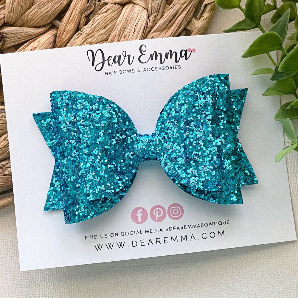 Turquoise Chunky Glitter Hair Bow